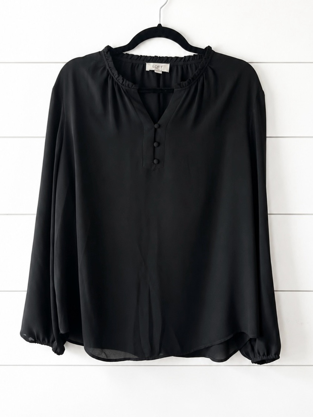 LOFT Black Long Sleeve Blouse Size XS Classic Career Office Chic
